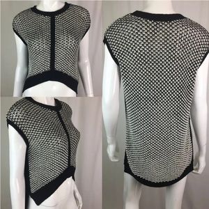 BCBGMAXAZRIA High Low See Through Enid V Neck Sleeveless Sweater